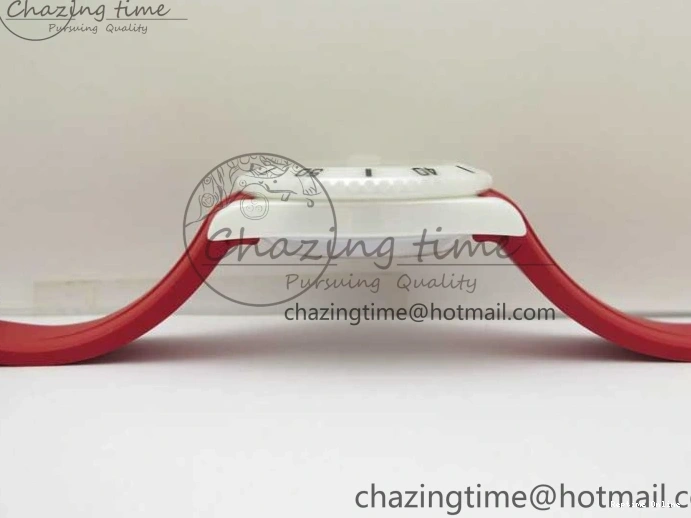 0123 WrinkleFree Submariner 40mm White Ceramic 5GF Best Edition White Red Dial on Red Rubber Strap SA 2485